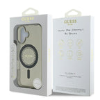 Guess MagSafe dėklas iPhone 16 – juodas su cyrkoniais