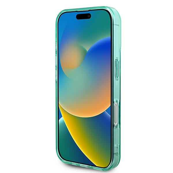 Guess MagSafe dėklas iPhone 16 – žalias, su cirkoniais