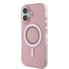 Guess MagSafe dėklas iPhone 16 – rožinis, su cirkoniais