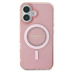 Guess MagSafe dėklas iPhone 16 – rožinis, su cirkoniais