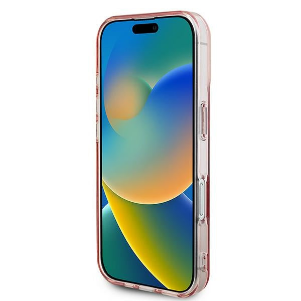 Guess MagSafe dėklas iPhone 16 – rožinis, su cirkoniais