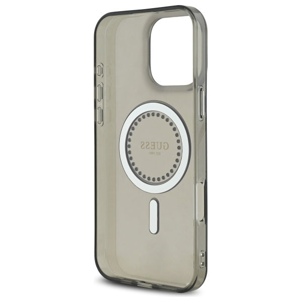 Guess MagSafe dėklas iPhone 16 Pro Max – juodas, su cyrkoniais
