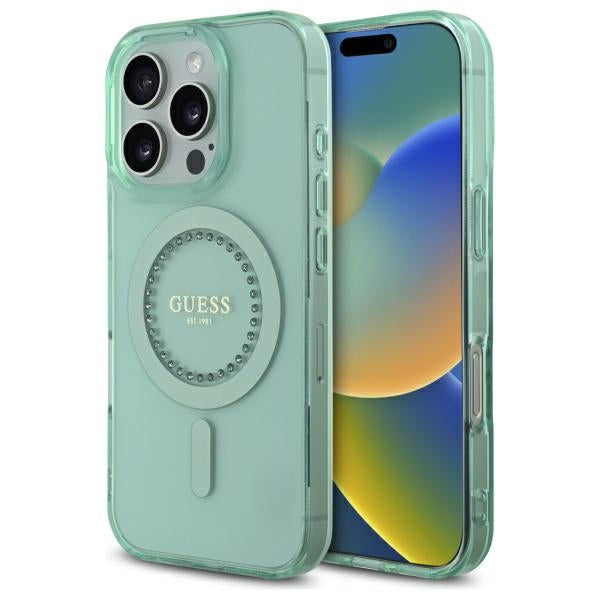 Guess MagSafe dėklas iPhone 16 Pro Max – žalias