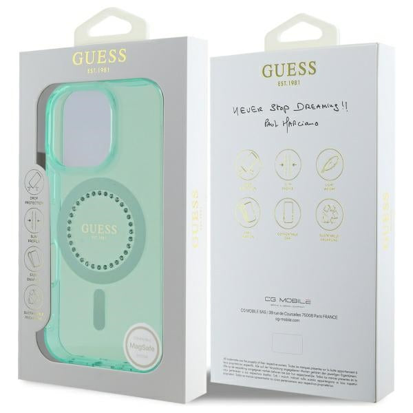 Guess MagSafe dėklas iPhone 16 Pro Max – žalias