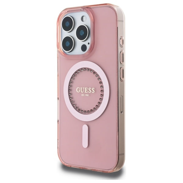 Guess IML Kalnų krištolas MagSafe iPhone 16 Pro Max Case – rožinis