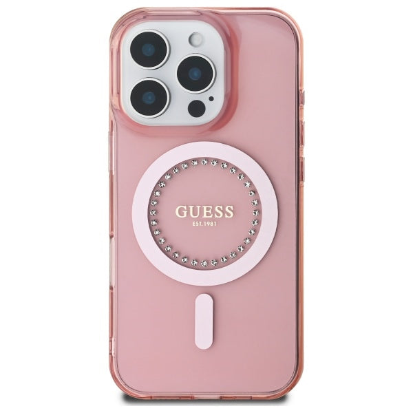 Guess IML Kalnų krištolas MagSafe iPhone 16 Pro Max Case – rožinis