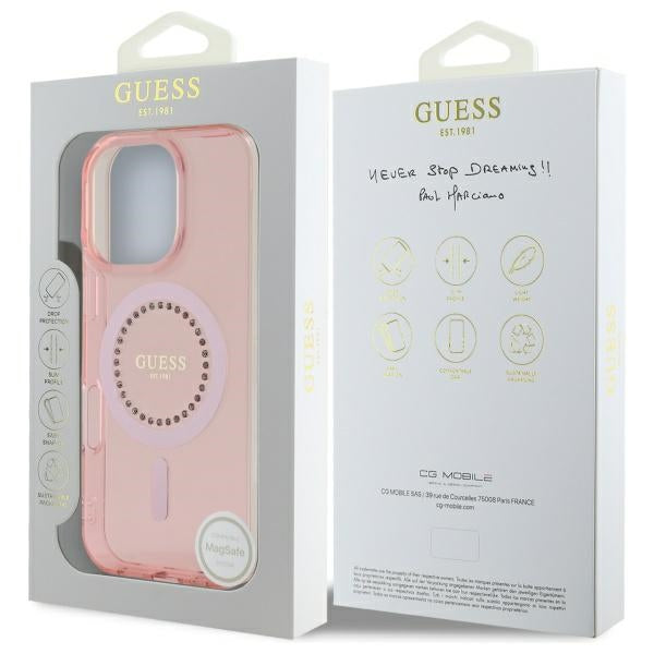 Guess IML Kalnų krištolas MagSafe iPhone 16 Pro Max Case – rožinis