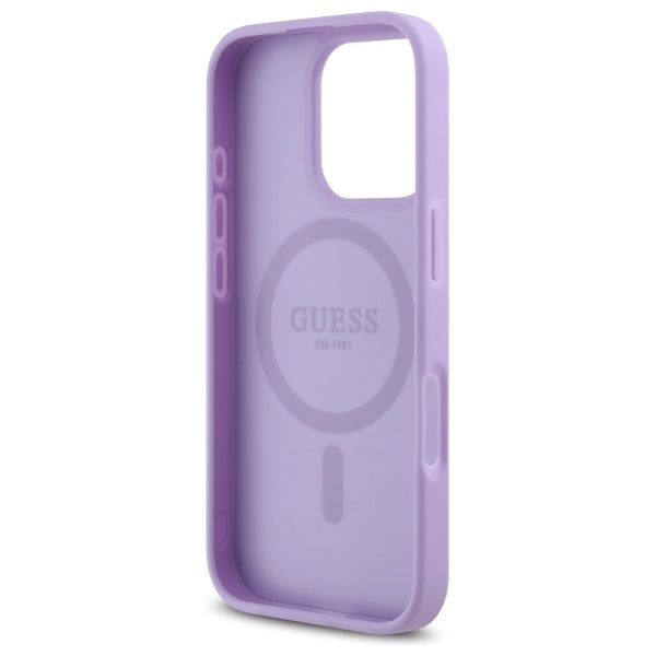 Guess Saffiano MagSafe dėklas iPhone 16 Pro Max – violetinis