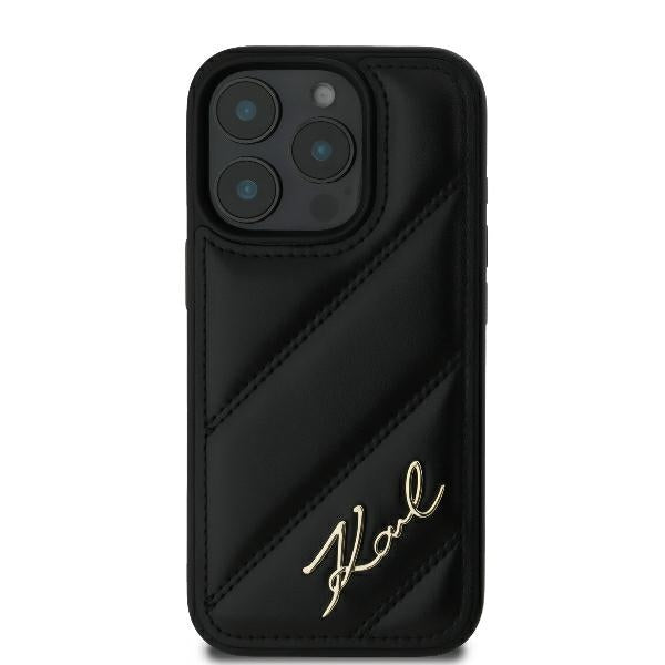 Karl Lagerfeld dygsniuotas dėklas iPhone 16 Pro – juodas
