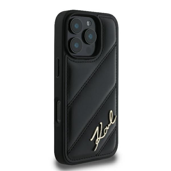 Karl Lagerfeld dygsniuotas dėklas iPhone 16 Pro – juodas