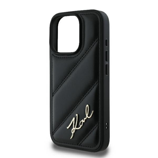 Karl Lagerfeld dygsniuotas dėklas iPhone 16 Pro – juodas