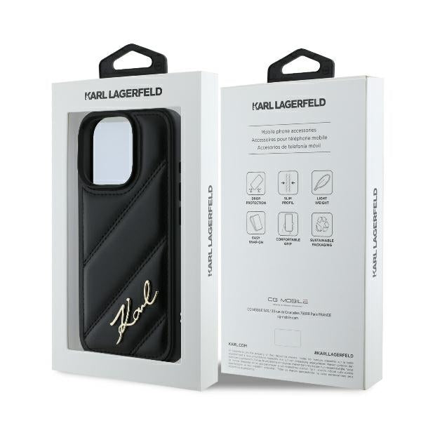 Karl Lagerfeld dygsniuotas dėklas iPhone 16 Pro – juodas