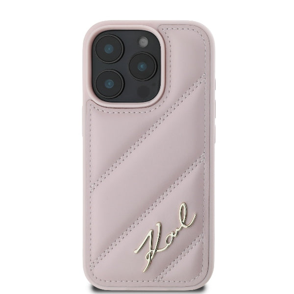 Karl Lagerfeld dygsniuotas dėklas iPhone 16 Pro – rožinis