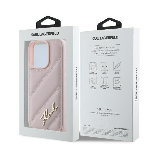 Karl Lagerfeld dygsniuotas dėklas iPhone 16 Pro – rožinis