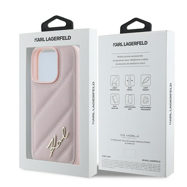 Karl Lagerfeld dygsniuotas dėklas iPhone 16 Pro Max – rožinis