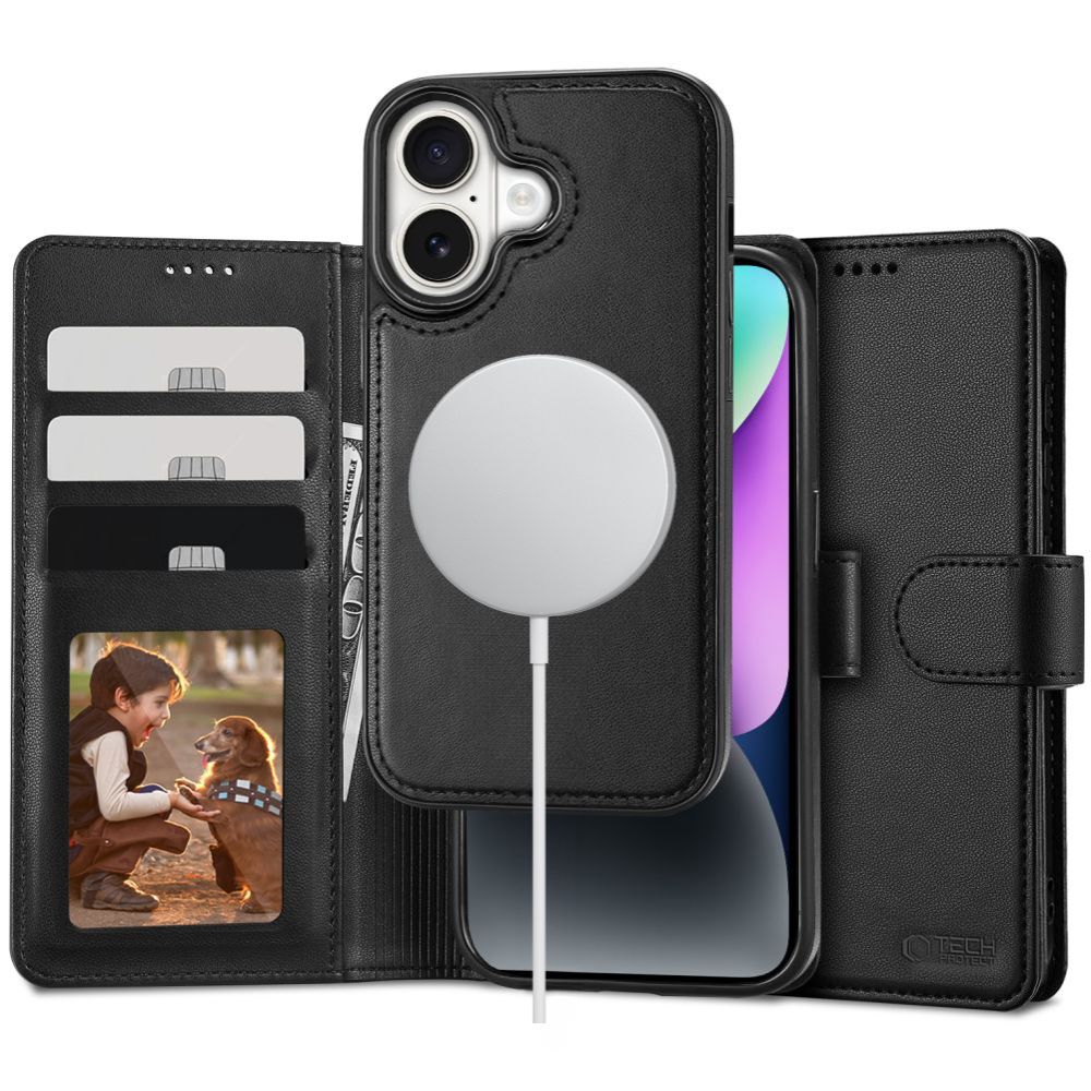 Tech-Protect Wallet MagSafe dėklas iPhone 16 – juodas -- iPhone 16