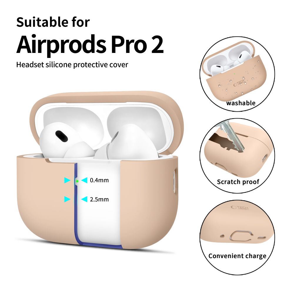 Tech-Protect silikoninis dėklas AirPods Pro 1/2 – smėlinis -- AirPods Pro 1
