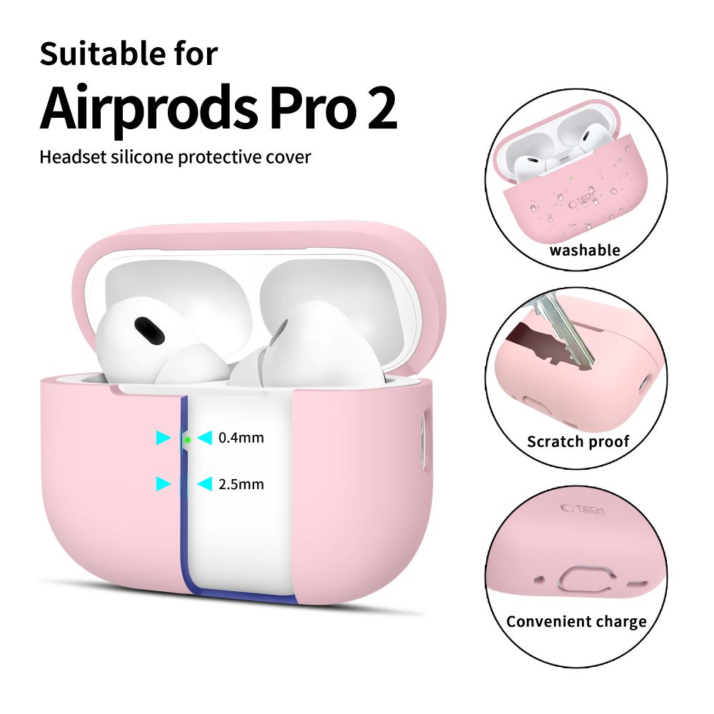 Tech-Protect silikoninis dėklas AirPods Pro 1/2 – rožinis -- AirPods Pro 1