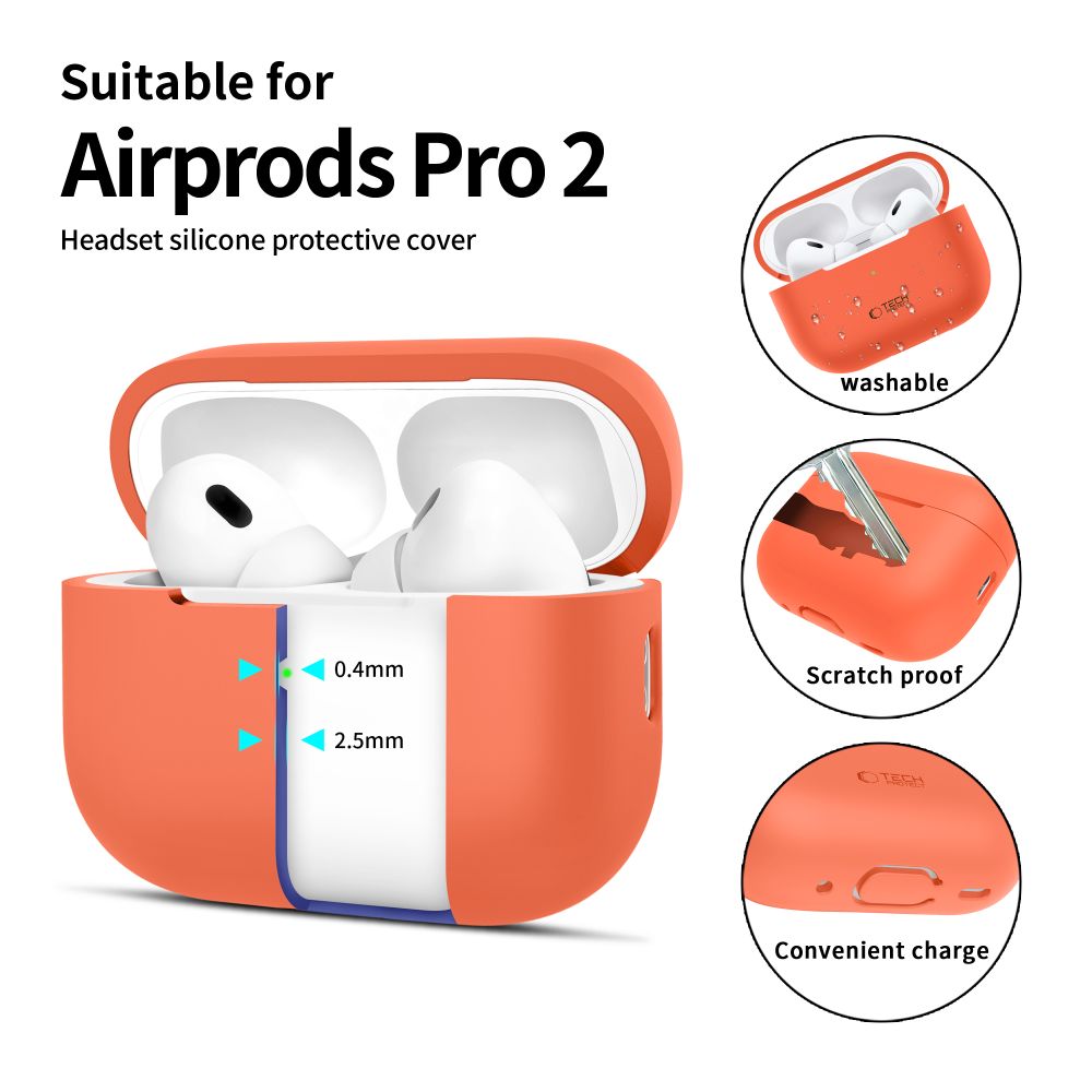 Tech-Protect silikoninis dėklas AirPods Pro 1/2 – oranžinis -- AirPods Pro 1