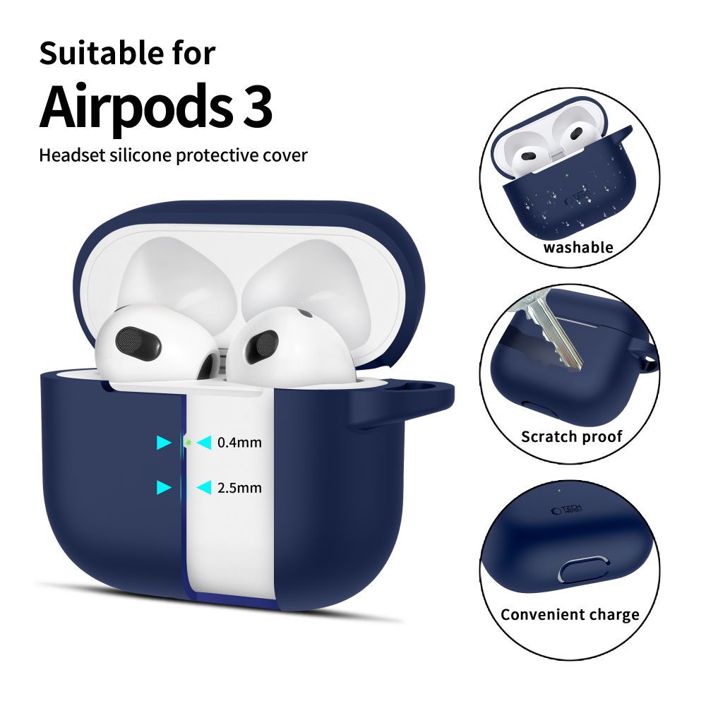 Tech-Protect silikoninis dėklas AirPods 3 – mėlynas, su kabliuku -- AirPods 3
