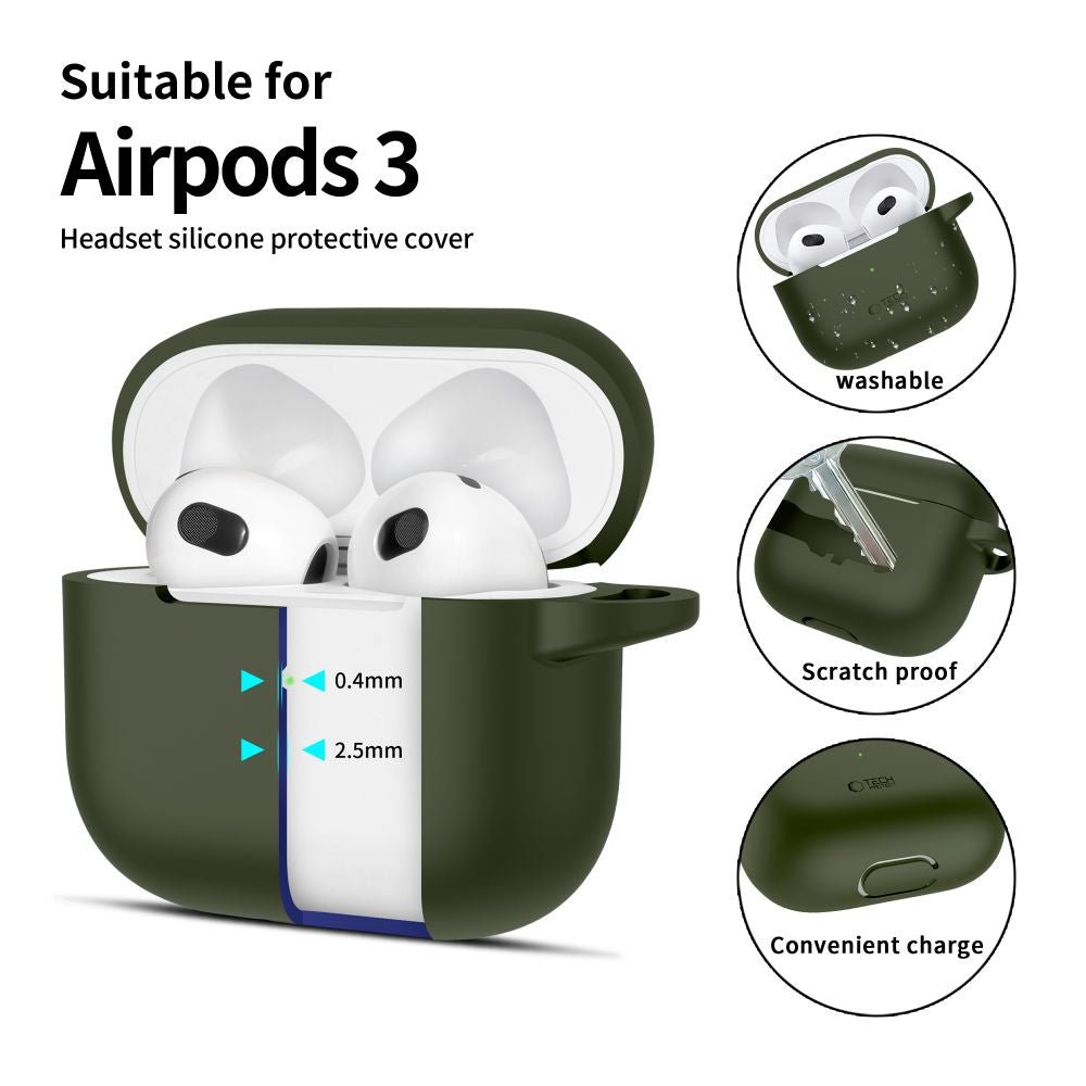Tech-Protect silikoninis dėklas su kabliuku AirPods 3 – žalias -- AirPods 3