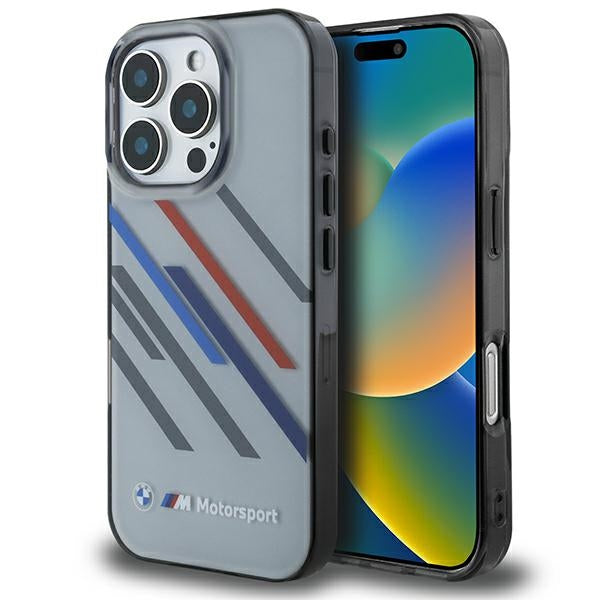 BMW Motorsport dėklas iPhone 16 Pro – pilkas