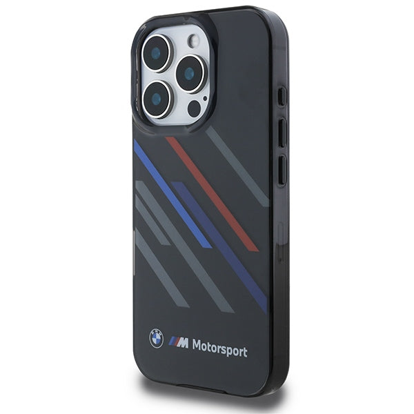 BMW Motorsport IML Random Stripes dėklas iPhone 16 Pro – juodas
