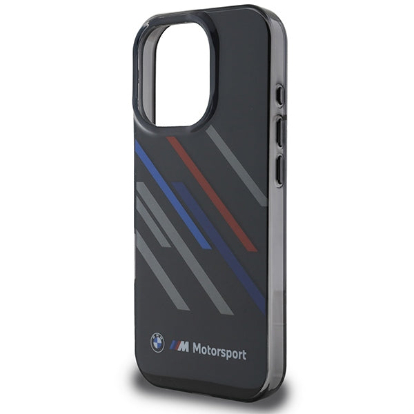 BMW Motorsport IML Random Stripes dėklas iPhone 16 Pro – juodas