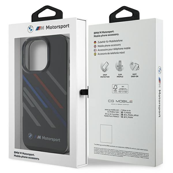 BMW Motorsport IML Random Stripes dėklas iPhone 16 Pro – juodas