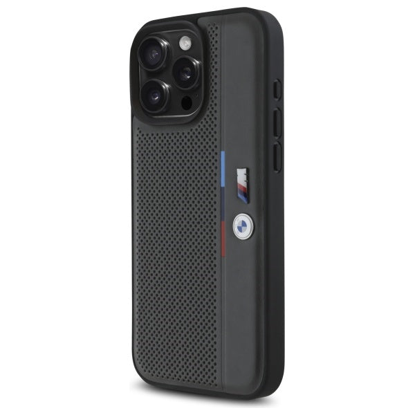 BMW M Perforated Tricolor Detail Line dėklas iPhone 16 Pro – antracitas