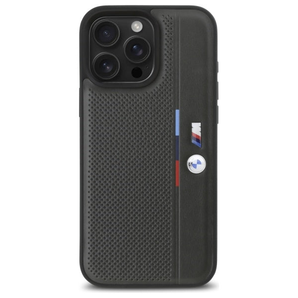 BMW M Perforated Tricolor Detail Line dėklas iPhone 16 Pro – antracitas
