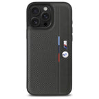 BMW M Perforated Tricolor Detail Line dėklas iPhone 16 Pro – antracitas
