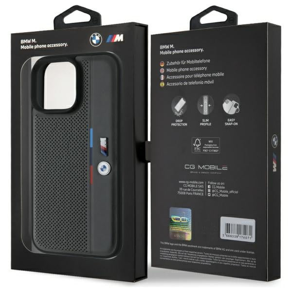 BMW M Perforated Tricolor Detail Line dėklas iPhone 16 Pro – antracitas