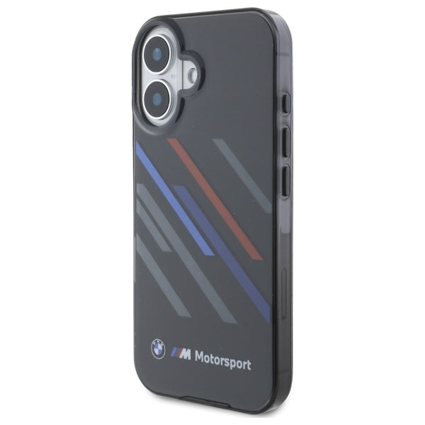 BMW Motorsport IML Random Stripes dėklas iPhone 16 Plus – juodas -- iPhone 16 Plus