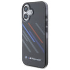 BMW Motorsport IML Random Stripes dėklas iPhone 16 Plus – juodas -- iPhone 16 Plus