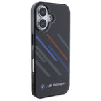 BMW Motorsport IML Random Stripes dėklas iPhone 16 Plus – juodas -- iPhone 16 Plus