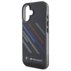 BMW Motorsport IML Random Stripes dėklas iPhone 16 Plus – juodas -- iPhone 16 Plus