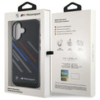 BMW Motorsport IML Random Stripes dėklas iPhone 16 Plus – juodas -- iPhone 16 Plus