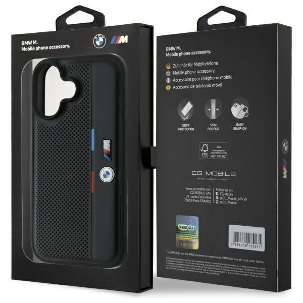 BMW M perforuotas dėklas iPhone 16 – juodas