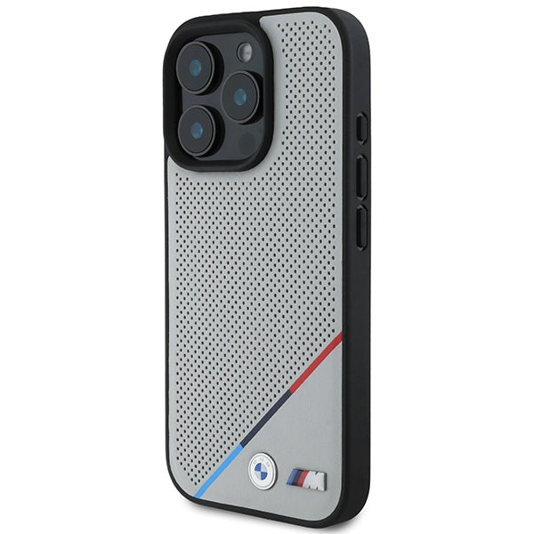 BMW M perforuotas MagSafe dėklas iPhone 16 Pro – pilkas