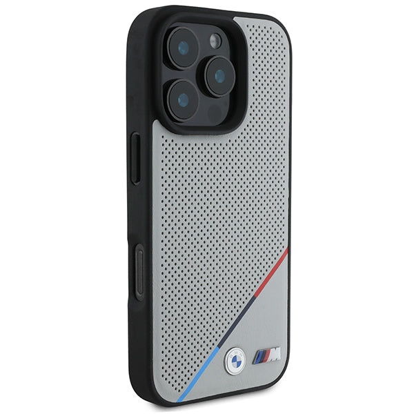 BMW M perforuotas MagSafe dėklas iPhone 16 Pro – pilkas