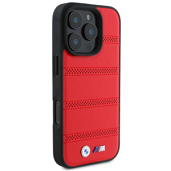 BMW M perforuotas MagSafe dėklas iPhone 16 Pro – raudonas