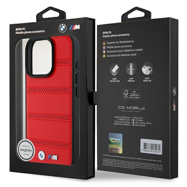 BMW M perforuotas MagSafe dėklas iPhone 16 Pro – raudonas