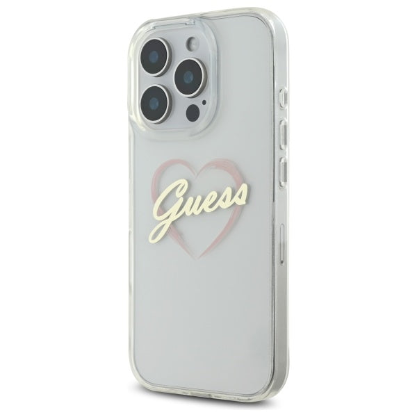 Guess IML Heart dėklas iPhone 16 Pro – skaidrus