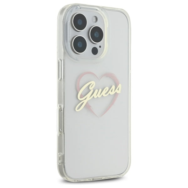 Guess IML Heart dėklas iPhone 16 Pro – skaidrus