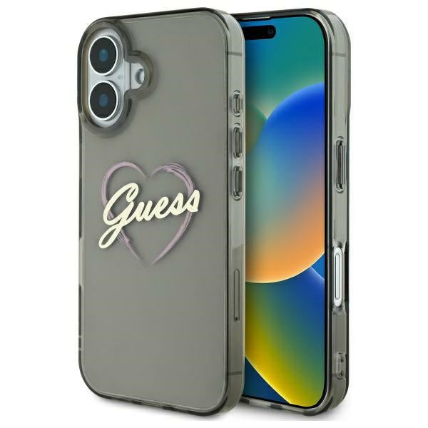 Guess IML Heart dėklas iPhone 16 Plus – juodas -- iPhone 16 Plus
