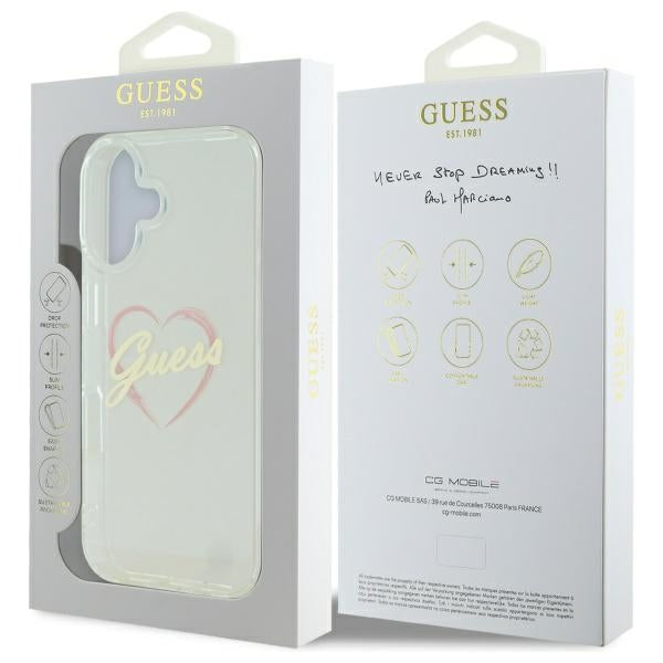 Guess IML Heart dėklas iPhone 16 – skaidrus