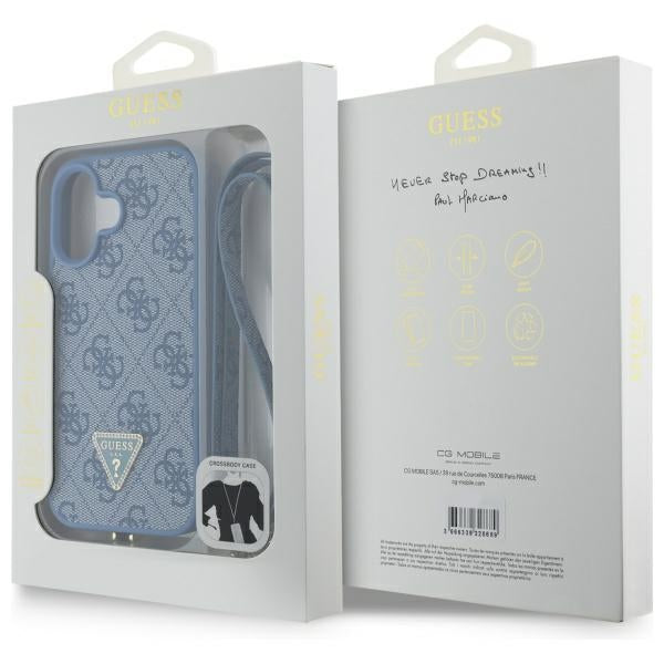 Guess dėklas su dirželiu iPhone 16 – mėlynas