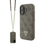 Guess odinis dėklas su dirželiu iPhone 16 – rudas
