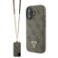 Guess odinis dėklas su dirželiu iPhone 16 – rudas